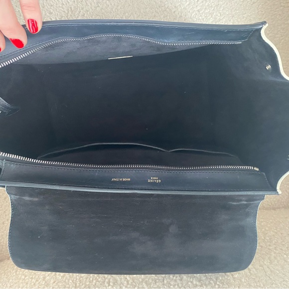 Authentic medium calfskin Celine Trapèze in black, white and pale blue - Picture 9 of 13